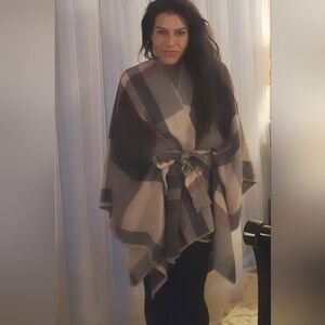 Plaid Tie-Waist Poncho